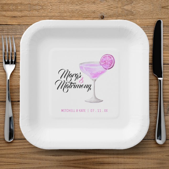 Margs & Matrimony Pink Margarita Bridal Shower Paper Plate (Margs & Matrimony Pink Margarita Bridal Shower Paper Plates
)