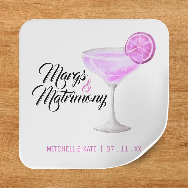Margs & Matrimony Pink Margarita Bridal Shower Square Sticker (Creator Uploaded)