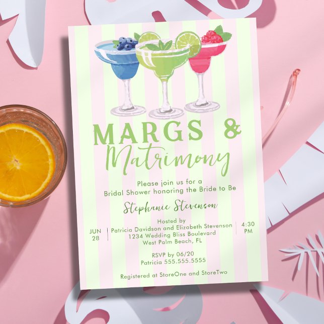 Margs & Matrimony Pink Mint Green Bridal Shower Invitation (Creator Uploaded)