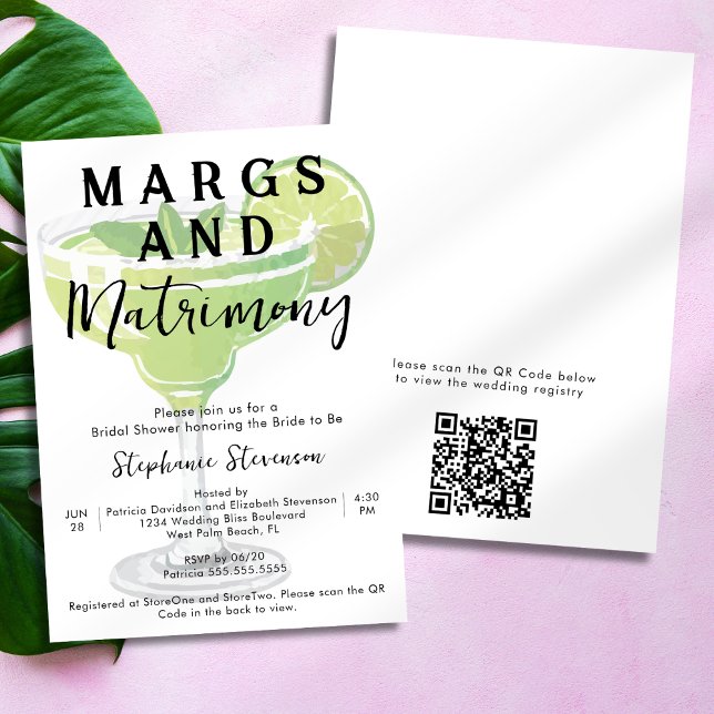Margs & Matrimony QR Code Margarita Bridal Shower Invitation (Creator Uploaded)
