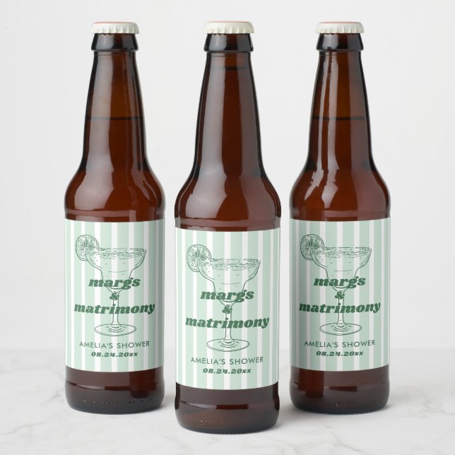 Margs & Matrimony Retro Bachelorette Bridal Shower Beer Bottle Label (Bottles)