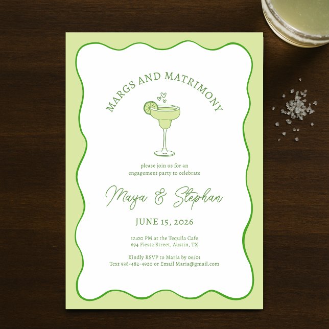 "Margs & Matrimony" Simple Chic Engagement Party  Invitation (Creator Uploaded)