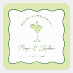 "Margs & Matrimony" Simple Lime Margarita Wedding Square Sticker