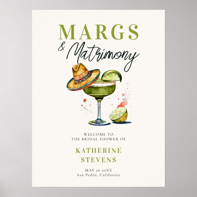 Margs Matrimony Sombrero Bridal Shower Welcome Poster (Front)
