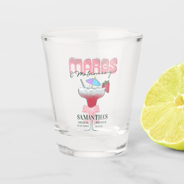Margs Matrimony Tequila Bridal Shower Bachelorette Shot Glass (Front)