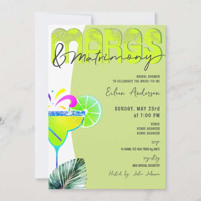 Margs & Matrimony Tequila Lime Bridal Shower Invitation (Front)