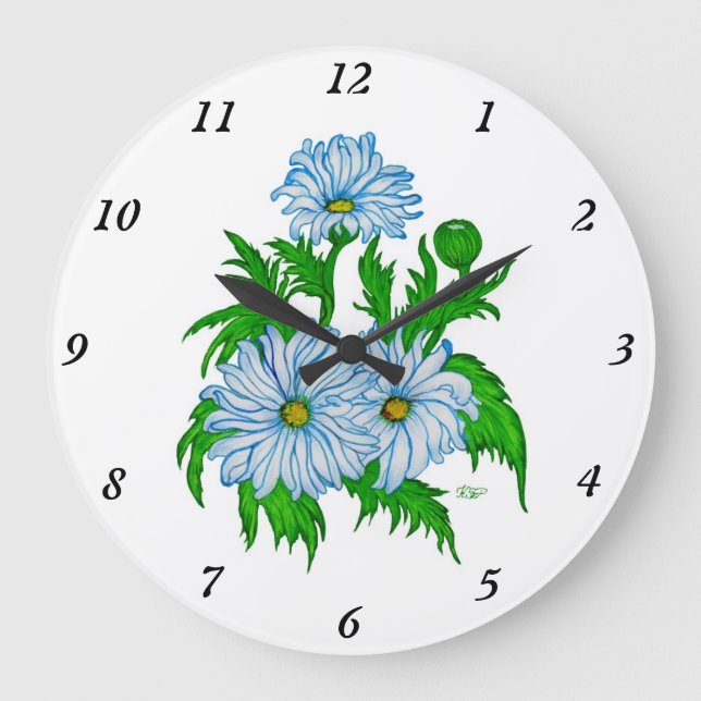 Marguerite , Daisies Flowers in retro style Large Clock (Front)