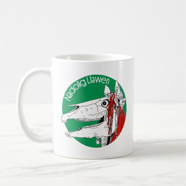 Mari Lwyd Welsh Christmas Coffee Mug (Left)