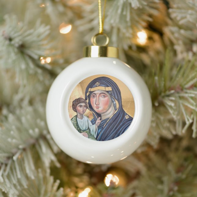 Maria Advocata Nostra Icon Ceramic Ball Christmas Ornament (Tree)