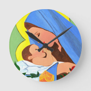 Maria and baby Jesus Round Clock