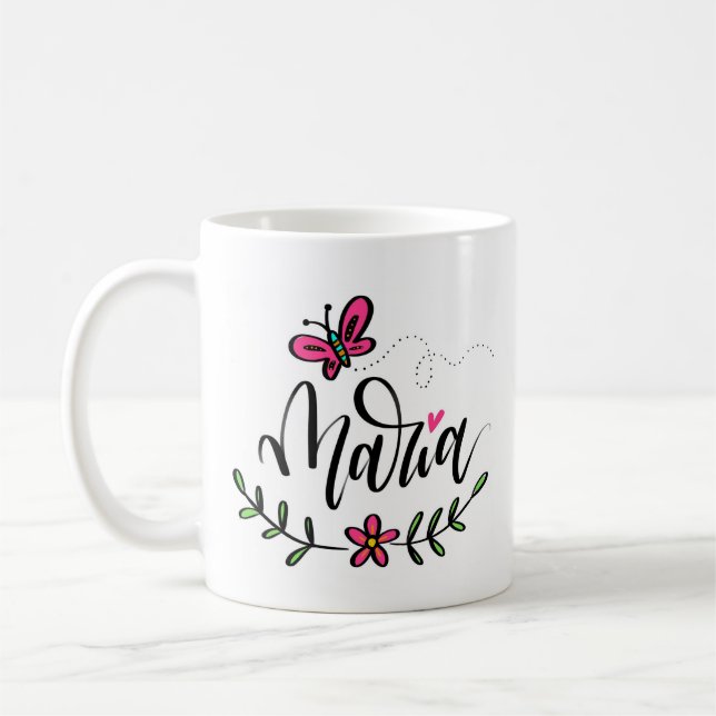 Maria, hand lettered coffee mug (Left)