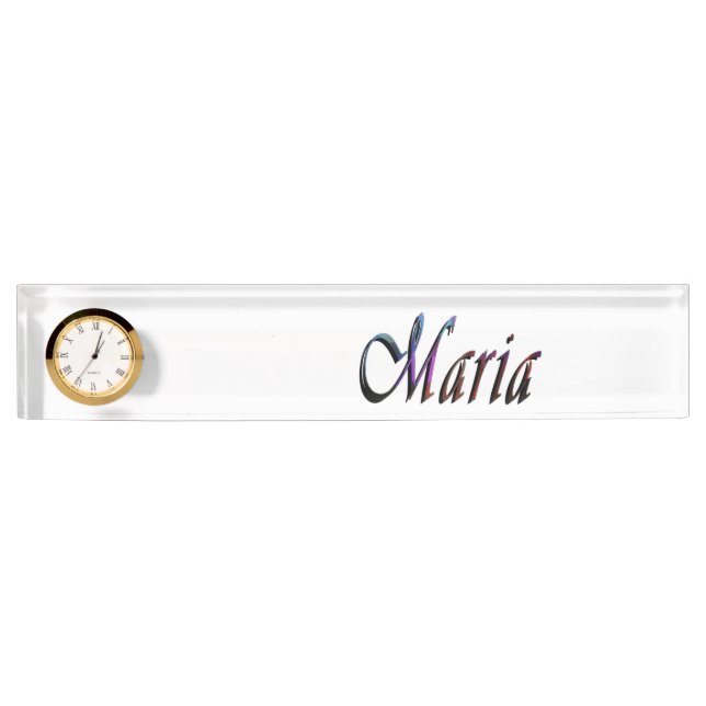 Maria, Name, Logo, Desk Nameplate With Clock. (Front)