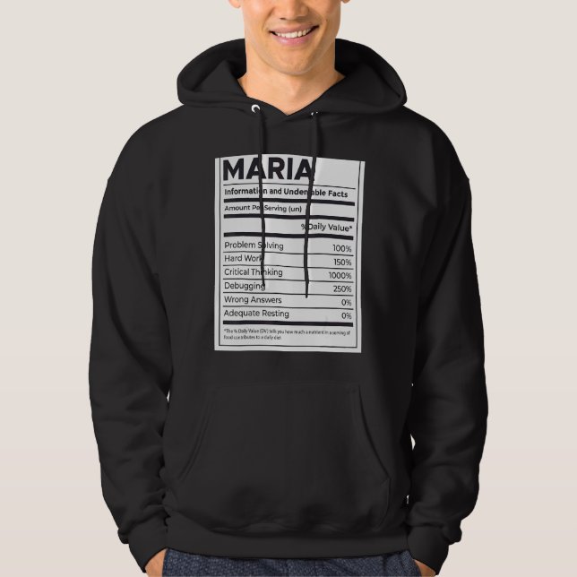 Maria Nutrition Information  Problem Solving Hard  Hoodie (Front)