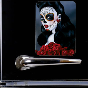 Maria Sugar SKull Red Roses Magnet