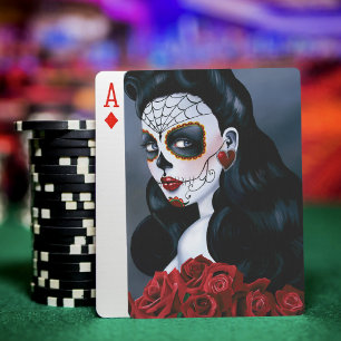 Maria Sugar SKull Red Roses Playing Cards