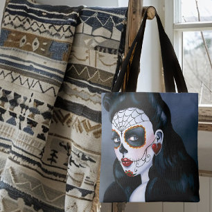 Maria Sugar Skull Red Roses Tote Bag