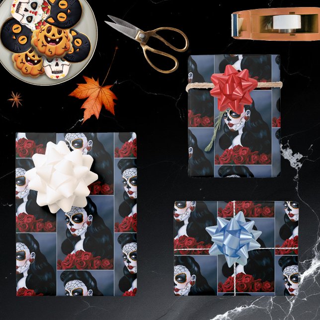 Maria Sugar SKull Red Roses Wrapping Paper Sheet (Creator Uploaded)