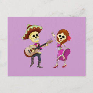 Mariachi Dancing Couple Day of the Dead Postcard