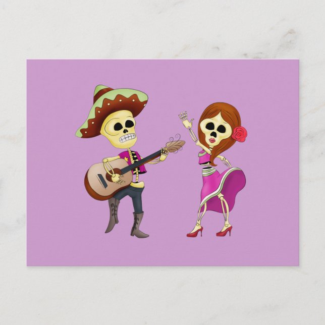 Mariachi Dancing Couple Day of the Dead Postcard (Front)