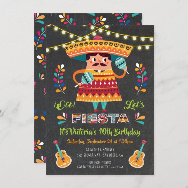 Mariachi Mexcian Fiesta Birthday Party invitation (Front/Back)