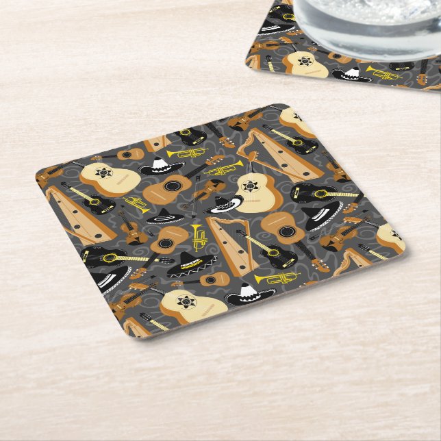 Mariachi Music Fun Square Paper Coaster (Angled)