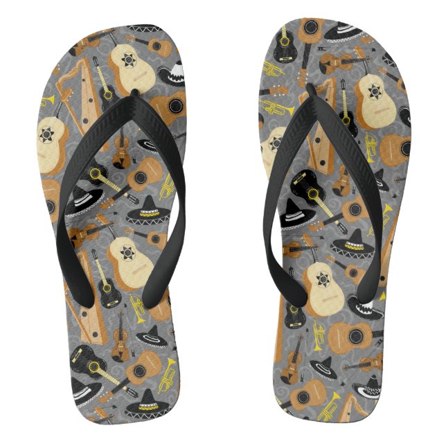 Mariachi Musical Instruments on Grey Thongs (Footbed)