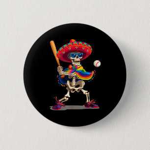 Mariachi skeleton baseball cinco de mayo mexican 6 cm round badge