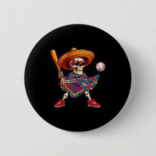 Mariachi skeleton baseball cinco de mayo mexican 6 cm round badge
