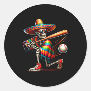 Mariachi skeleton baseball cinco de mayo mexican classic round sticker