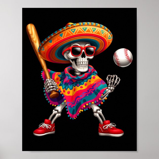 Mariachi skeleton baseball cinco de mayo mexican poster (Front)