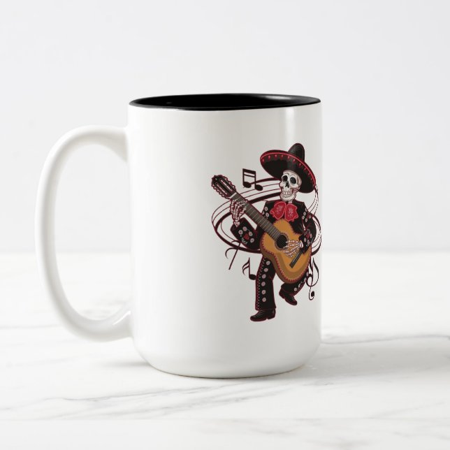 Mariachi Skeleton Groove Two-Tone Coffee Mug (Left)