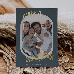 MARIAH Blue Foil Retro Family Fun Christmas Photo Holiday Card