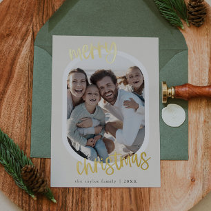 MARIAH Gold Foil Retro Family Fun Christmas Photo Foil Holiday Card