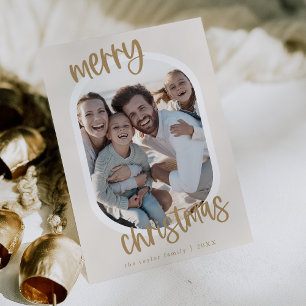 MARIAH Gold Retro Family Fun Christmas Photo Holiday Card