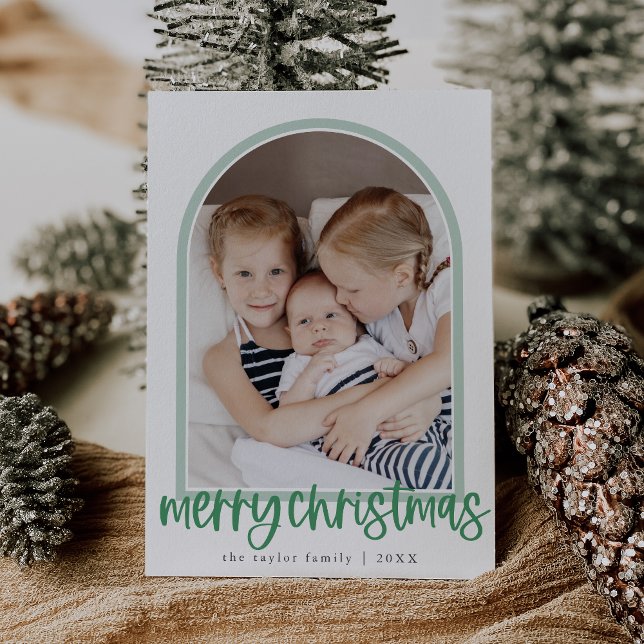 MARIAH Green Arch Family Photo Merry Christmas Holiday Card (MARIAH Green Arch Family Photo Merry Christmas Holiday Card)