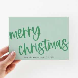 MARIAH Green Cute Trendy Family Merry Christmas Holiday Card