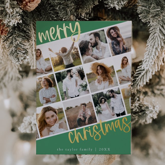 MARIAH Green Gold Foil Fun Multi Photo Christmas Foil Holiday Card (MARIAH Green Gold Foil Fun Multi Photo Christmas Foil Holiday Card)