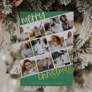 MARIAH Green Gold Foil Fun Multi Photo Christmas Holiday Card