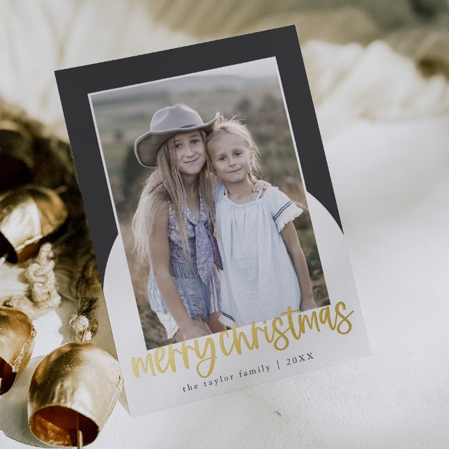 MARIAH Grey Foil Arch Fun Family Photo Christmas Foil Holiday Card (MARIAH Gray Foil Arch Fun Family Photo Christmas Foil Holiday Card)
