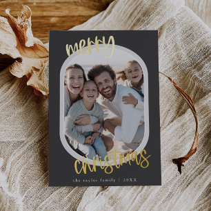 MARIAH Grey Foil Retro Family Fun Christmas Photo Holiday Card