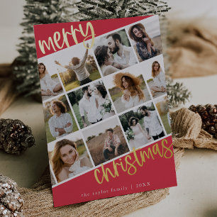 MARIAH Pink Gold Foil Fun Multi Photo Christmas Holiday Card