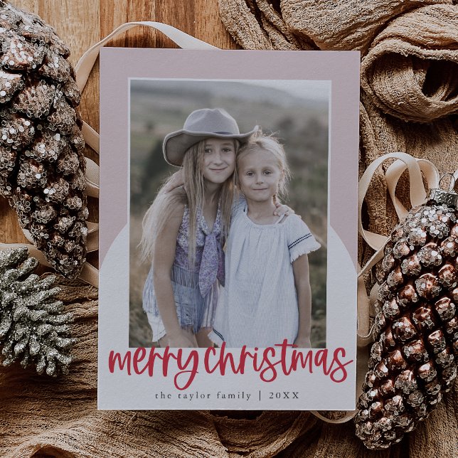MARIAH Red Pink Arch Fun Family Photo Christmas Holiday Card (MARIAH Red Pink Arch Fun Family Photo Christmas Holiday Card)
