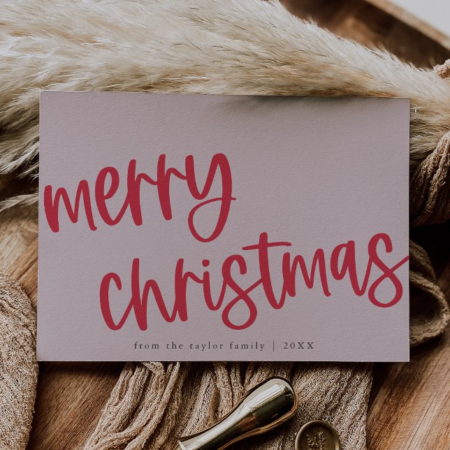 MARIAH Red Pink Cute Trendy Family Merry Christmas Holiday Card (MARIAH Red Pink Cute Trendy Family Merry Christmas Holiday Card)