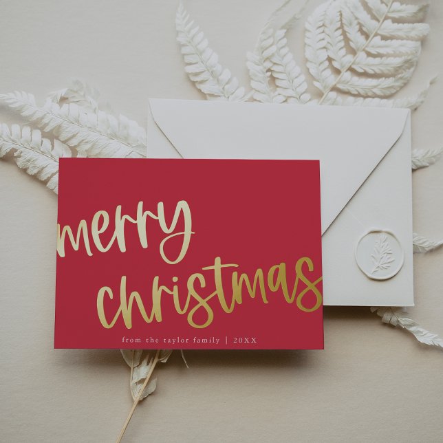 MARIAH Red Pink Gold Foil Family Merry Christmas Foil Holiday Card (MARIAH Red Pink Gold Foil Family Merry Christmas Foil Holiday Card)