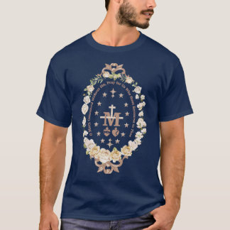 Marian Catholic Virgin Mary Marian Cross Floral Re T-Shirt