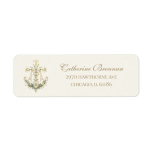 Marian Cross Catholic Floral Wedding Return Address Label