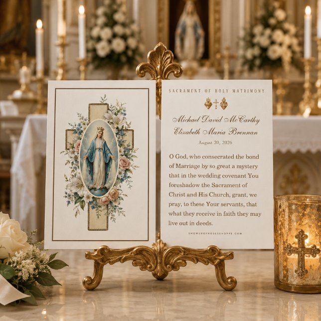 Marian Floral Cross Catholic Wedding Prayer Favour (Creator Uploaded)
