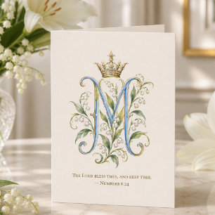 Marian Monogram Blue Lily of the Valley Scripture  Thank You Card