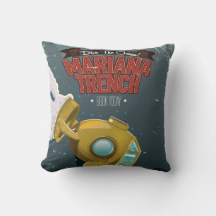 Marianas Trench vintage cartoon travel poster. Cushion