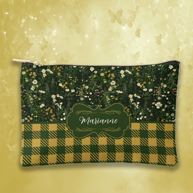 Marianne Dark Daisy Floral Plaid Accessory Pouch (Creator Uploaded)